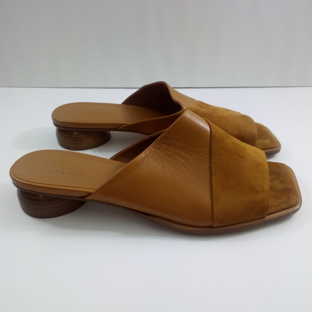 M.Gemi Ilaria Women 8.5 US 39 EU Open Toe Brown Leather Italian Mule Heels